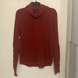 Lauren Ralph Lauren 100% cotton pullover waffle knit cowl neck sweater red XL